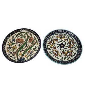 2 Vintage Jerusalem Armenian Karakashian Brothers Ceramic Plate Floral Birds
